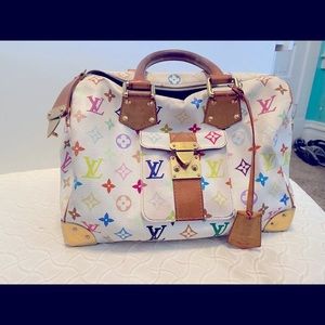 Beautiful, Authentic LV white-multi-Speedy 30